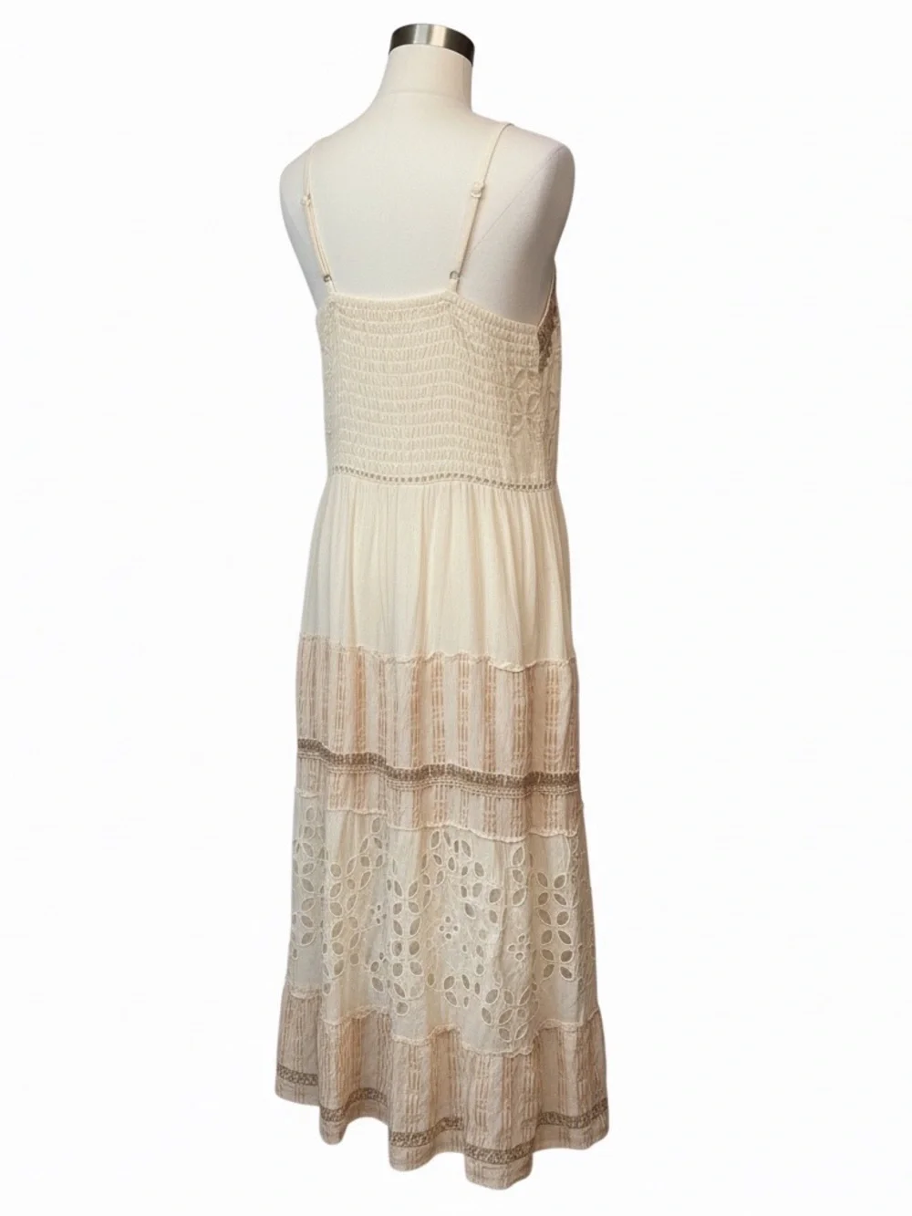 Me 2 Anthropologie Ivory w/neutral trim embroidered Boho western tiered Maxi - Picture 3 of 4